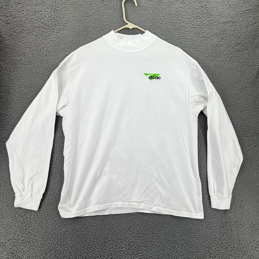 VTG Y2k Cotton Deluxe Anvil White Long Sleeve Mock Neck ACAC Logo T-Shirt Men L